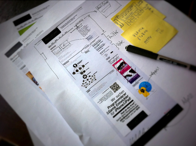 Mock up auf Papier für die erste Apps with love Website