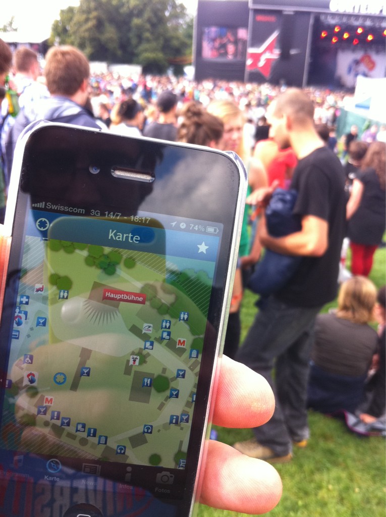 Die Kartenfunktion der Open Air Buddy App im Einsatz am Gurtenfestivall