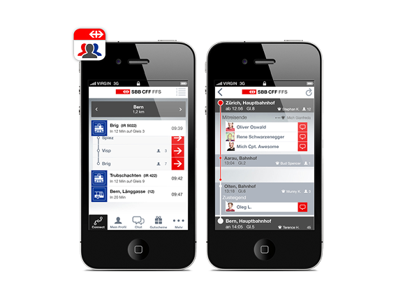 Screens der SBB Connect App