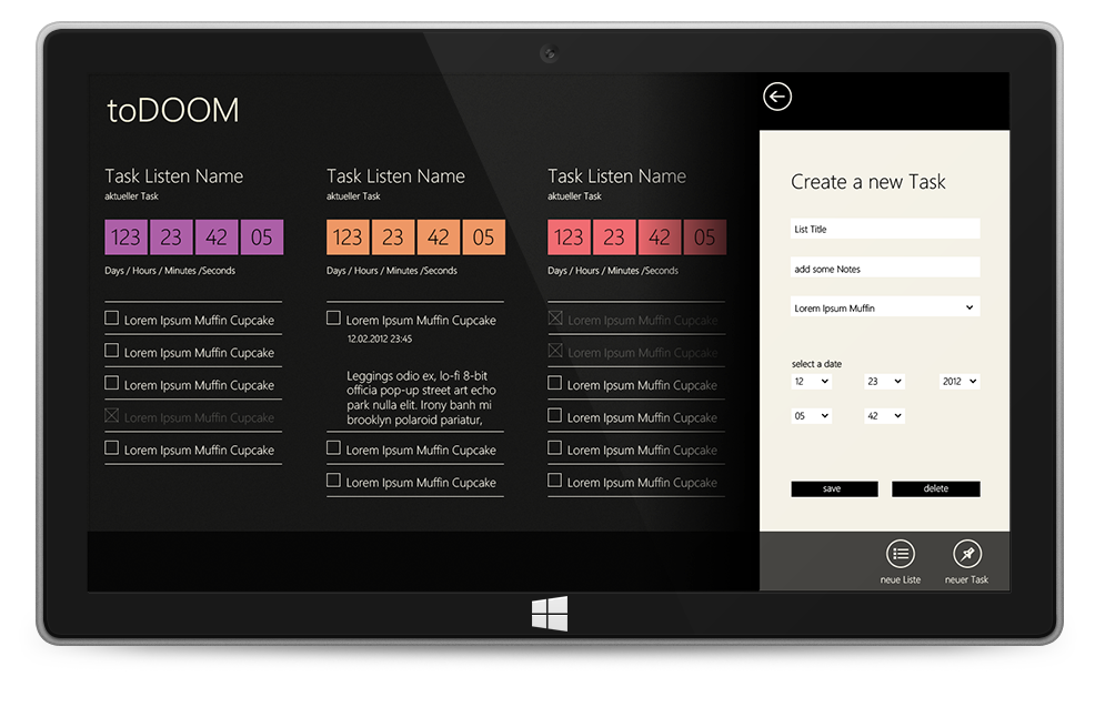 Screenshot aus der ToDoom Windows App