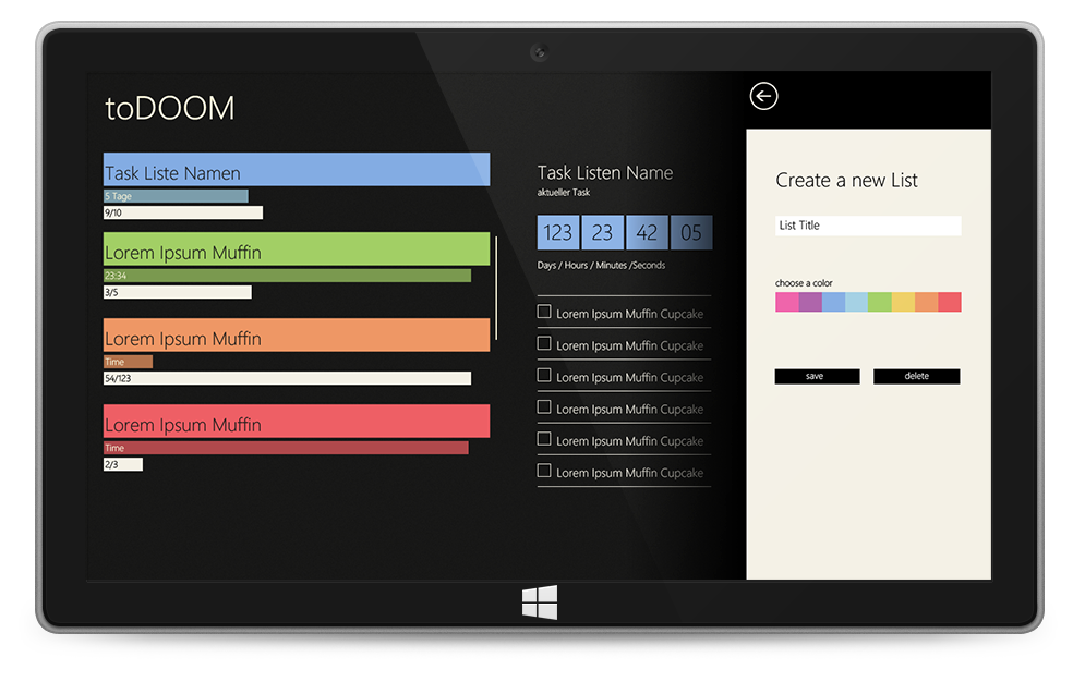 Screenshot aus der Windows ToDoom App
