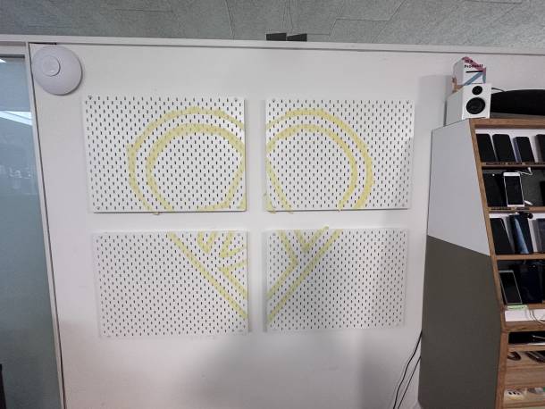 Apps with love logo applied in tape on the new device wall