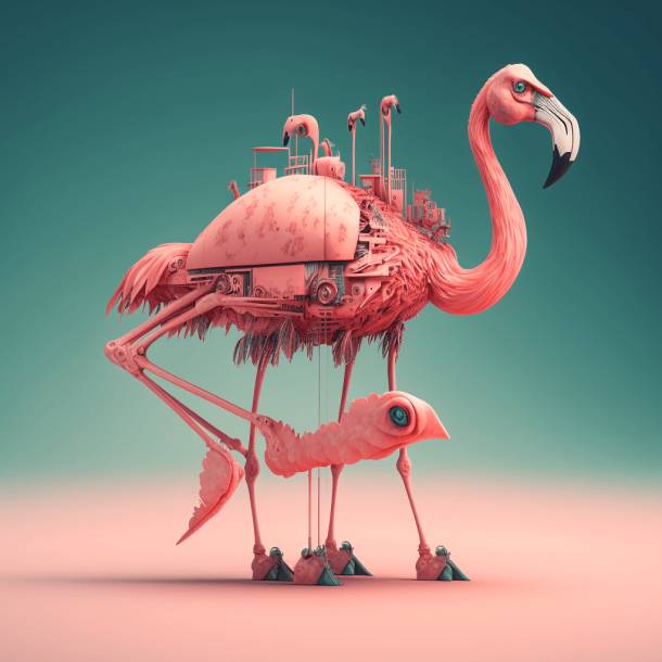 Flamingo illustration created in Midjourney