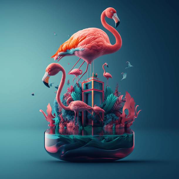 Flamingo illustration created in Midjourney