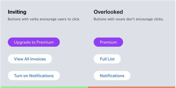Exemples de boutons sans et avec verbes