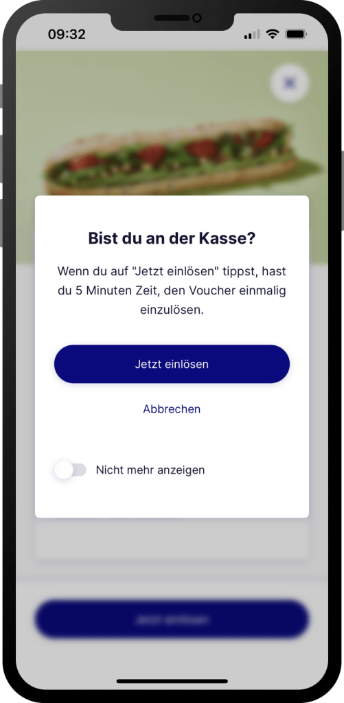 Systemdialog: Einlösen eines Vouchers in der Insider App