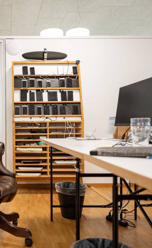 Testdevices stored in the "Deivce Wall" in the Apps with love Office in Bern