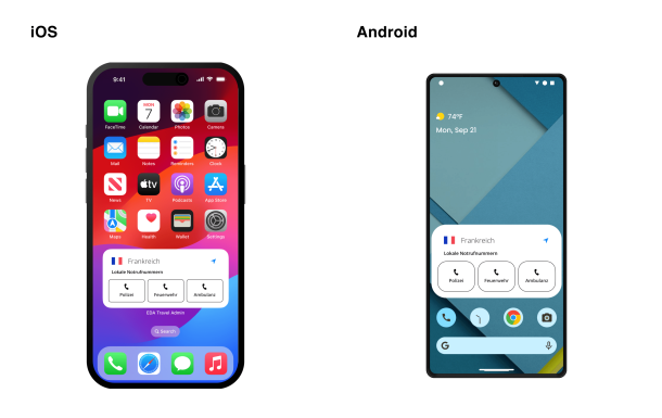 EDA Travel Admin Widget für iOS und Android