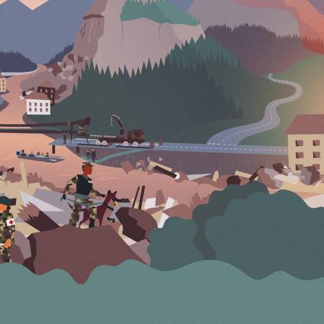 Illustration einer Umweltkatastrophe mit Armeeeinsatz