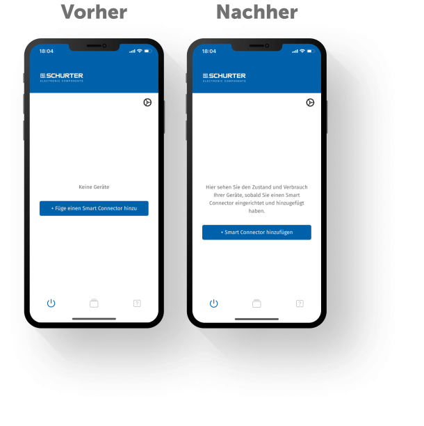 Empty State of the Schurter Smart Connector App before and after UX-Writingr
