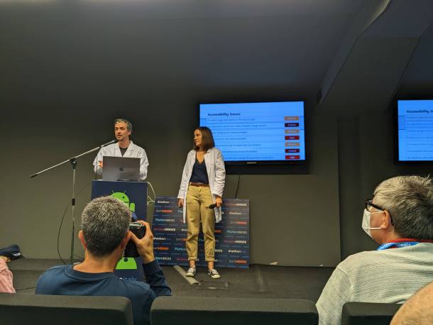 Gérard Paligot und Fanny Demey on the droidcon stage