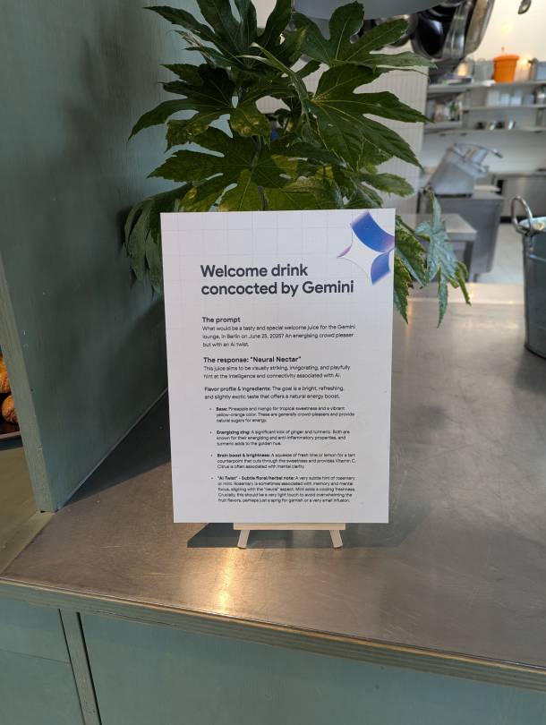 Schild über den Welcome Drink, kreiert durch Gemini