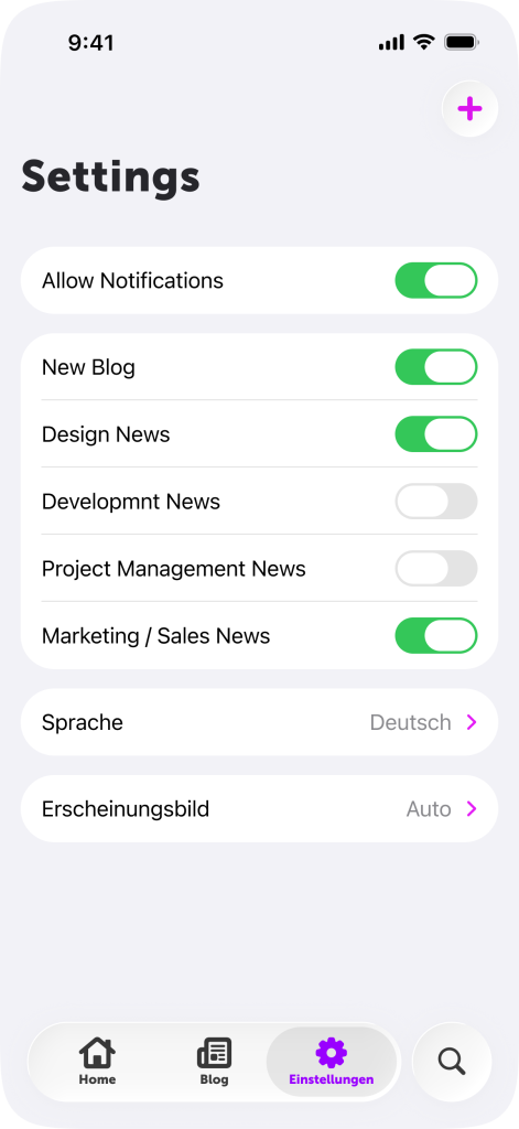 Einstellungsoptionen im Stil von iOS26