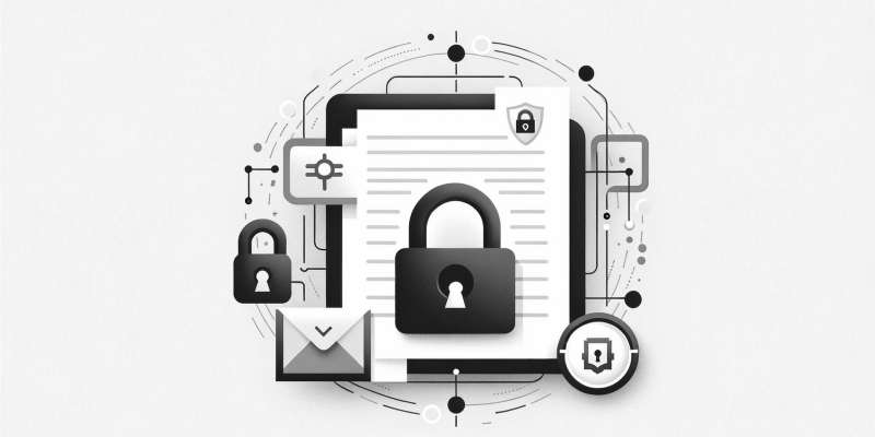 Illustration die Dokumente und ein Vorhängeschloss zeigt