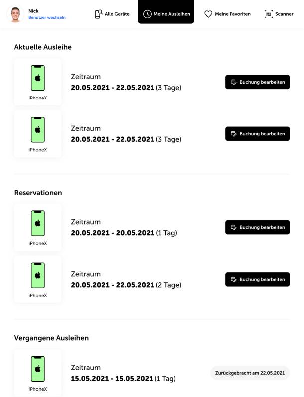 View of "my borrowed devices"