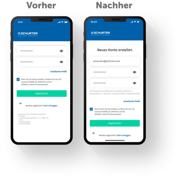Password requirements before and after UX-Writing