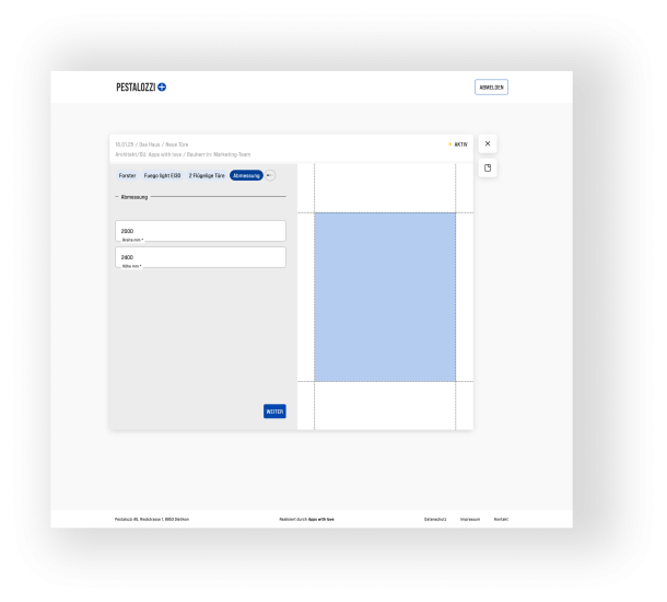 Angabe der benötigten Abmessung