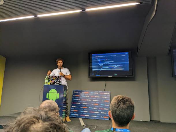 Sebastiano Poggi on the droidcon stage