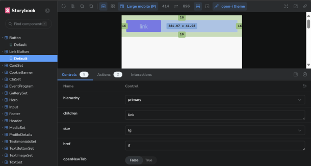Ausschnitt aus Storybook worin die UI-Komponenten erstellt wurden